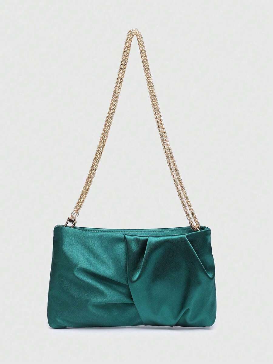 1 件女士时尚设计晚会手拿包，丝缎褶皱纹理小方形单肩包