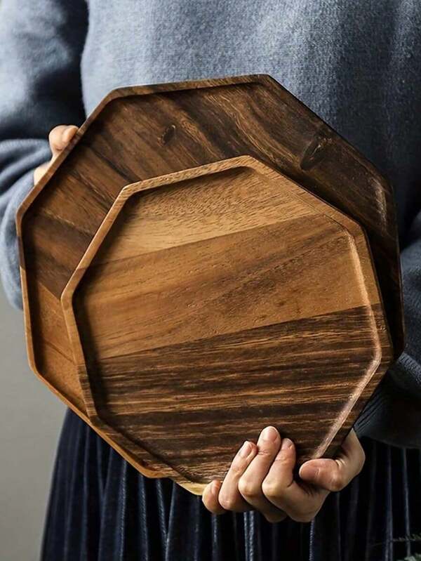 Bandeja octogonal de madeira, prato para lanches, prato para nozes, suporte para velas, bandeja para armazenamento de banheiro, bandeja organizadora de cozinha, para decoração de festas de aniversário