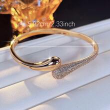 1 pieza Brazalete de cobre clásico con circonita cúbica incrustada, joyería versátil, regalo para el Día de la Madre