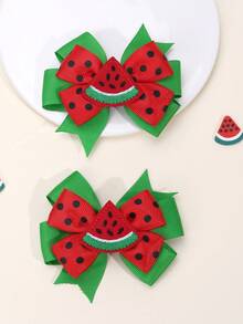 2pcs Girls Summer Daily Wear Watermelon Bow Hair Clips - Multicolor - View 3