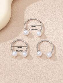 3pcs/Set Elegant Faux Pearl Women's Open Ring Set - Multicolor - View 5