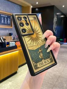 1 件金色太阳装饰卡片图案手机壳，带镜头保护设计，防震，兼容 Apple///OPPO/Realme/Infinix - 黑色 - 查看 2