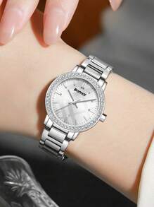 1pc Women Elegant Simple Stainless Steel Quartz Watch, Suitable For Holiday Gift, Women Watch