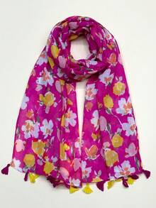 1pc Women's Simple Printed Scarf, Fashion Scarf, New Spring/Summer Sunscreen Beach Shawl, Linen Feel Shawl For Women - Multicolor - View 1