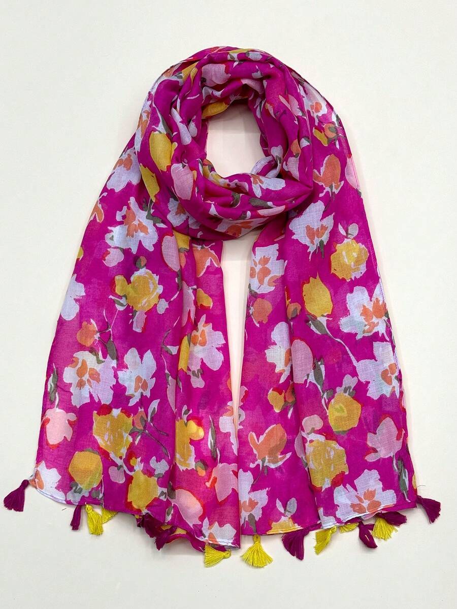 1pc Women's Simple Printed Scarf, Fashion Scarf, New Spring/Summer Sunscreen Beach Shawl, Linen Feel Shawl For Women - Multicolor - View 1
