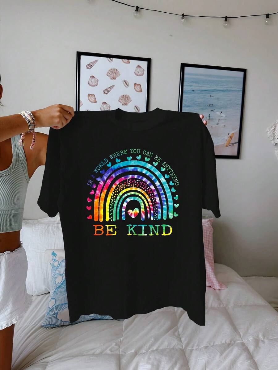 Rainbow Bona Fide BE KIND Pure Cotton Women's Fashion T-Shirt - màu đen - Xem 1