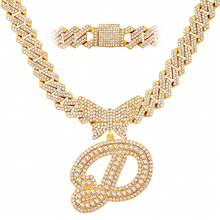 Cuban Link Chain For Women Cursive Silver Initial 14MM Diamond Prong Cuban Chain Hip Hop Iced Out Chain Necklace Butterfly Initial Letter Name Necklaces For Women - Dây chuyền chữ bướm - Xem 58