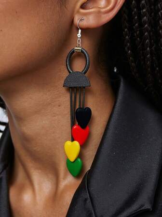 MARLIWOO 1 Pair Colorful Bohemian Style Heart Shaped Retro Long Earrings, Fashion Jewelry For Women