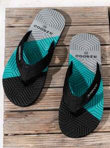 Woven Plaid Color Block EVA(Ethylene-Vinyl Acetate Copolymer) Fashion Color Block Herringbone Flip-Flops, Anti-Slip Outdoor Beach Sandals, Casual Thong Slippers For Men