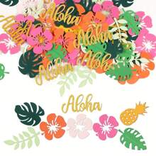 100pcs/200pcs Summer Hawaii Hula Skirt Tabletop Decorations, Tropical Flower, Palm Leaf, Pineapple Confetti For Summer Hawaiian Party Decor