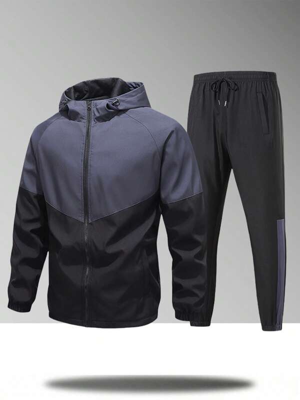 1 Set Men's Sports Wind-Resistant Breathable Tracksuit, Jacket & Pants