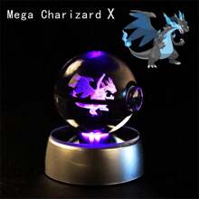 pokemon Bola de cristal de 3D Lámpara de base con Pikachu, Mew, Mewtwo y Pokeball de cristal Figura de bola de cristal Luz nocturna Regalo de cumpleaños