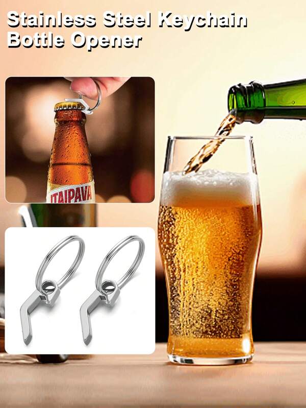 Keychain Beer Bottle Opener With Stainless Steel Keyring, Stainless Steel Mini Bottle Opener Keychain With Keyring, Portable, Manual, Pocket Sized Beverage Bottle Opener, Durable And Multifunctional Camping And Daily Use Tool