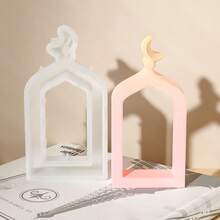 1PC Top Moon Decor Hollow Threshold Scented Candle Silicone Mold, Plaster Candle Holder/Art Craft Decor Making Mold, Resin Liquid Casting Mold - Transparent White - View 7