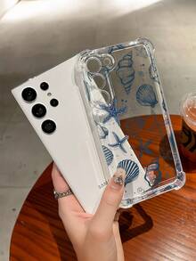 1 件海洋元素贝壳海星图案透明全覆盖防滑防摔软手机壳适用于三星