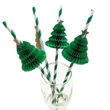 6 pièces/10 pièces/50 pièces/60 pièces Pailles en papier jetables pour fête avec décoration d'ours, de nid d'abeille et de pastèque. Pailles à cocktail pour décoration d'anniversaire, bal de promo et boisson. Vaisselle
