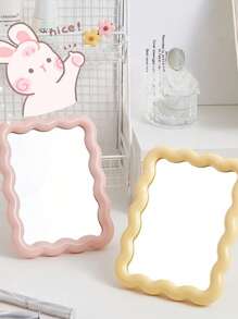 1pc Ins Style Wave Desk Mirror, Candy Color Cute Wall-Mounted/Tabletop Single-Sided Makeup Mirror For Student Dorm Room School Decor School Surprise Dormitory Decor Back To School