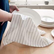 1pc/2pcs/4pcs Black Rectangle (15.75*23.62 Inches) Kitchen Towel, Tea Towel, Dining Cloth Set, Simple Jacquard Striped Plaid Pattern, Large Size Multi-Purpose Kitchen Cloth, Can Be Used As Napkin, Hot Pad, Dish Cloth, Cover Cloth, Suitable For All Seasons