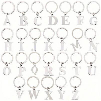 1pc Stainless Steel A-Z Letter Keychain For Men, 26 Letter Keychain For Car Key Car Accessories Bag Charm School Cute Goth Y2k