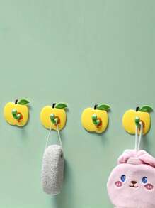 4pcs Creative Multifunctional Cartoon Caterpillar Apple Multifunctional Hooks, Self-Adhesive Hole-Free Hooks, Household Towels, Shower Caps, Clothing Hooks, Super Strong Bearing Capacity, Small And Does Not Take Up Space, Home Storage Hooks, Suitable For Bathrooms, Bedrooms, Kitchens, Studies, Dormitories