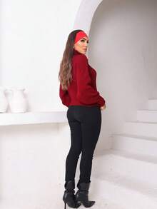 Cacharrel Long Sleeve Puffed Knitting High Neck Winter Tricot Blouse - Đỏ - Xem 5
