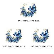 1/2/3pcs Vivid Blue Butterfly & Floral Heat Transfer Stickers - DIY Decoration For T-Shirts, Pillows, Jeans, Hoodies, Backpacks, Essential Fashion Items For Enthusiasts, Enhances Holiday Atmosphere