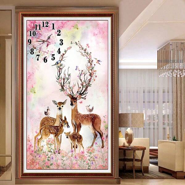 qingfei Pintura Decorativa de Ponto Cruz da Família de Cervos Nórdicos para Sala de Estar/Quarto Aconchegante