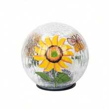 6 Inch Solar Sunflower Crackle Glass Ball Decor, 6" Length X 6" Width X 6" Height - 1 - View 2