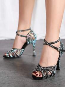 Giày khiêu vũ Satin Glitter Rhinestones dành cho nữ Giày khiêu vũ Latin Giày khiêu vũ Ballroom Giày cao gót Giày dự tiệc Giày nữ - màu đen - Xem 2