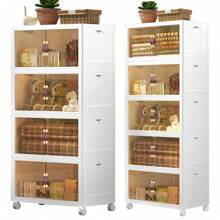 OYAJIA 4/5 Schichten Klappbar Kleiderschrank Montieren Lager Regal Organizer mit Rollen, 172L/215L Boxen Aufbewahrung, Stapelboxen Kunststoff, 50x31,5x112.5cm/50x31,5x138.5cm, Weiß