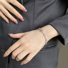 1pc Elegant Women's Bracelet, Fashion Minimalist Pink Crystal Bracelet, Suitable For Daily Wear, Jewelry Gift