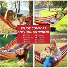 1pc Blue Colorful Fabric Hammock With Anti-Roll Design - Supports 330lbs, Tree-Friendly Straps, Portable Carrying Bag - Perfect For Outdoor, Indoor, And Camping Use