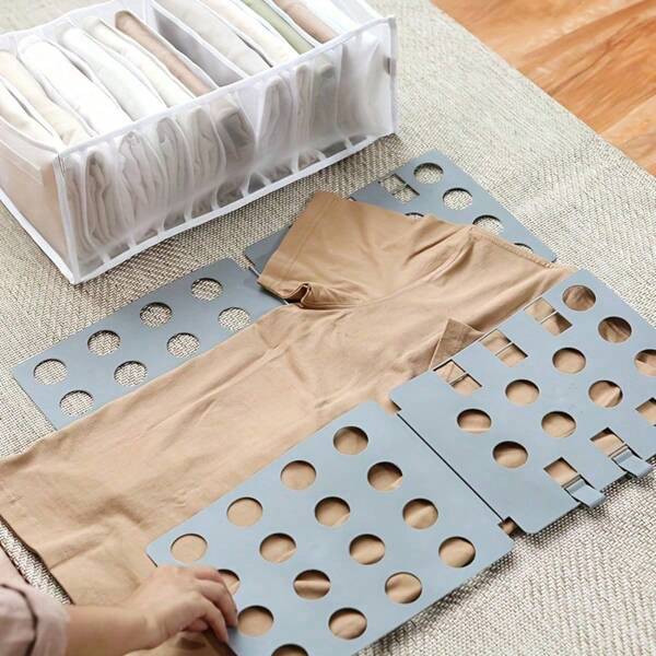 1 pieza Tabla plegable para ahorrar espacio, tabla de plástico ajustable para camisetas y talla grande, ideal para viajes y organización del hogar, doblador de ropa para armario colgante