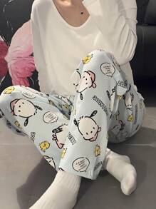 Sanrio Women Cartoon Print Casual Long Pants, Comfortable Loose Fit Pajama Pants, Suitable For All Seasons, Fall