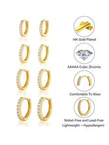 1 对经典方晶锆石 6 毫米-12 毫米耳环，18K 镀金，防过敏微型软骨耳环，穿孔首饰，适合女性日常佩戴