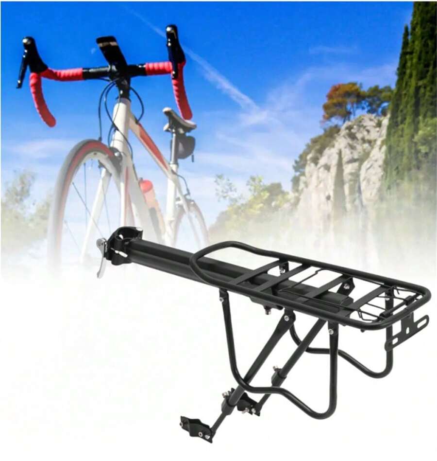 1pc Durable Stainless Steel Bicycle Rear Rack With Pannier Bag Mounts And Adjustable - Black - View 1