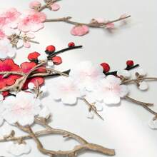 Festive Embroidered Cherry Blossom Patch Set - White, Red, Pink, And Brown Tones - Perfect For DIY Projects And Clothing Accessories