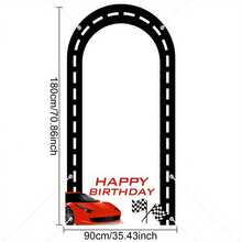 Rama foto de fundal cu tematică pentru mașini de curse - Design pentru mașini roșii și steagul de șah pentru zile de naștere și sărbători, fundal de decorare a evenimentelor de curse - Multicolor - Vizualizare 5