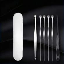 Set de 6 piezas de Palillos de oído de acero inoxidable, 8 piezas de Herramientas para eliminar la cera de oído, Cucharilla de oído de espiral de doble extremo, Kit de limpieza de oídos