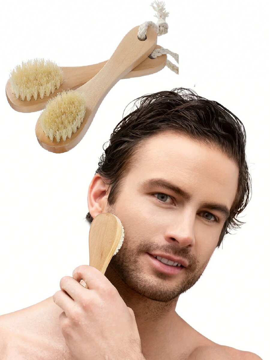 3pcs Natural Bristle Wooden Handle Manual Face Cleansing Brush, Dry Brushing Face Scrub Brush, Facial Care Brush, Easy To Hang And Store, Practical And Ideal Gift For Friends And Family - Multicolor - View 1