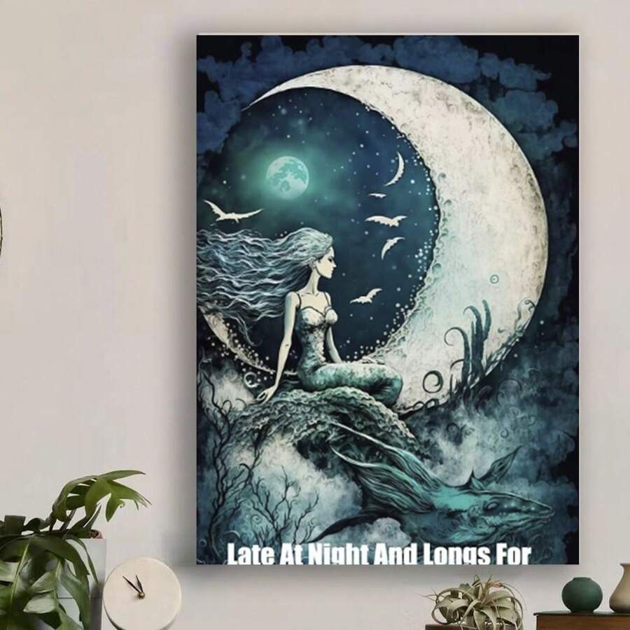 Framed Deep Sea Mermaid - Poster Print,  Canvas Poster Paintings, Durable And Waterproof Room Decor Living Room Decor - Framed - View 1