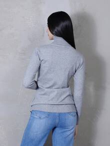 Suéter de Cuello Alto de Punto Suave con Ajuste Entallado para Estilo Casual o de Oficina - Gris - Ver 5