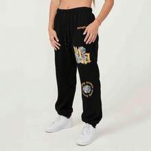 YOUNGLA American Sweatpants Gym Bodybuilding Running Training Pants Cotton Terry Printed Leggings - 黑色 - 查看 2