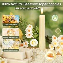 8/9/10 Inch White Beeswax Candles, Non-Drip Natural Beeswax Pillar Wax, Long-Lasting Burning For 8-10 Hours Per Candle, Suitable For Family Use With No Fragrance And Smoke-Free Candle Holders, Ideal For Dining Tables, Relaxation, And Festive Occasions. - trắng - Xem 2