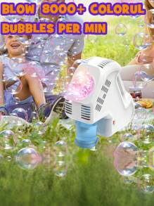 Máquina de burbujas automática de mano para niños, juguete con múltiples agujeros, 2 opciones de color (Baterías y solución de burbujas no incluidas)