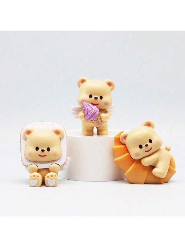 1 pieza/2 piezas/3 piezas/6 piezas Figura de oso de crema de dibujos animados, oso de crema lindo, figura de oso postre (Adecuado para recuerdos de fiesta, regalos para familiares y amigos, minimalista y elegante, difícil de dejar, estilo aleatorio enviado)