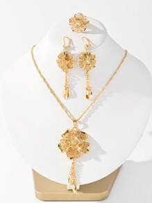 Conjunto de joyería de mujer elegante y dulce, con colgante, pendientes y anillo, chapado en cobre de 24k, adecuado para joyería de boda, regalo para la madre