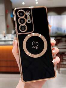 时尚轻巧心形磁性手机壳适用于三星 Galaxy S25 S24 Plus S23 S22 超豪华无线充电保护软壳