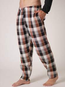 Set Of 2 Men's Winter Sleep Pants In Plaid Flannel - Màu be - Xem 6