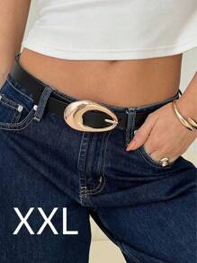 Plus Size Y2K Style Retro American Vintage Black PU Leather Geometric Metal Buckle Belt, Simple & Elegant Accessory For Parties, Music Festivals, And Daily Wear Summer, School